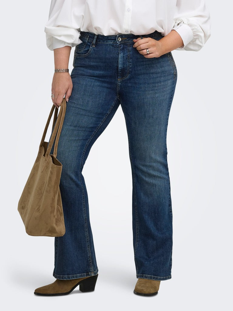 Jeans a zampa con dettaglio strass