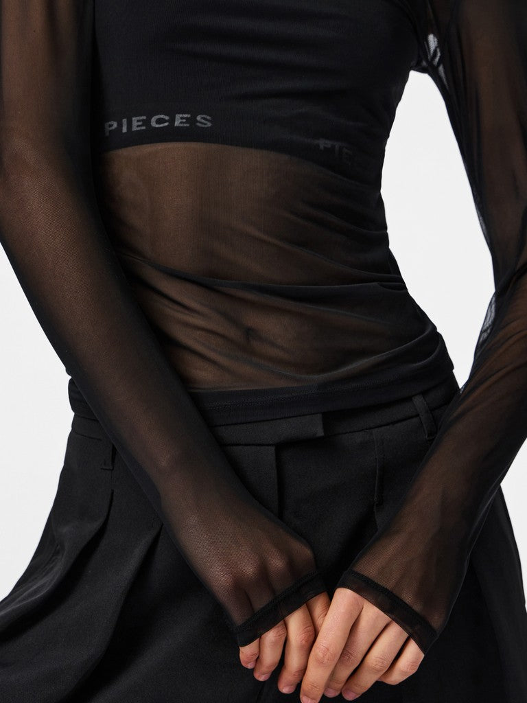 Top in tulle a maniche lunghe