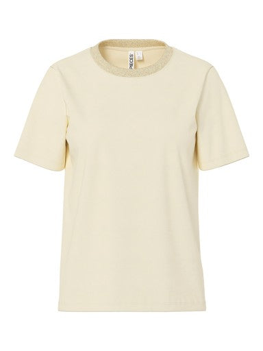 T-shirt a maniche corte con scollo lurex