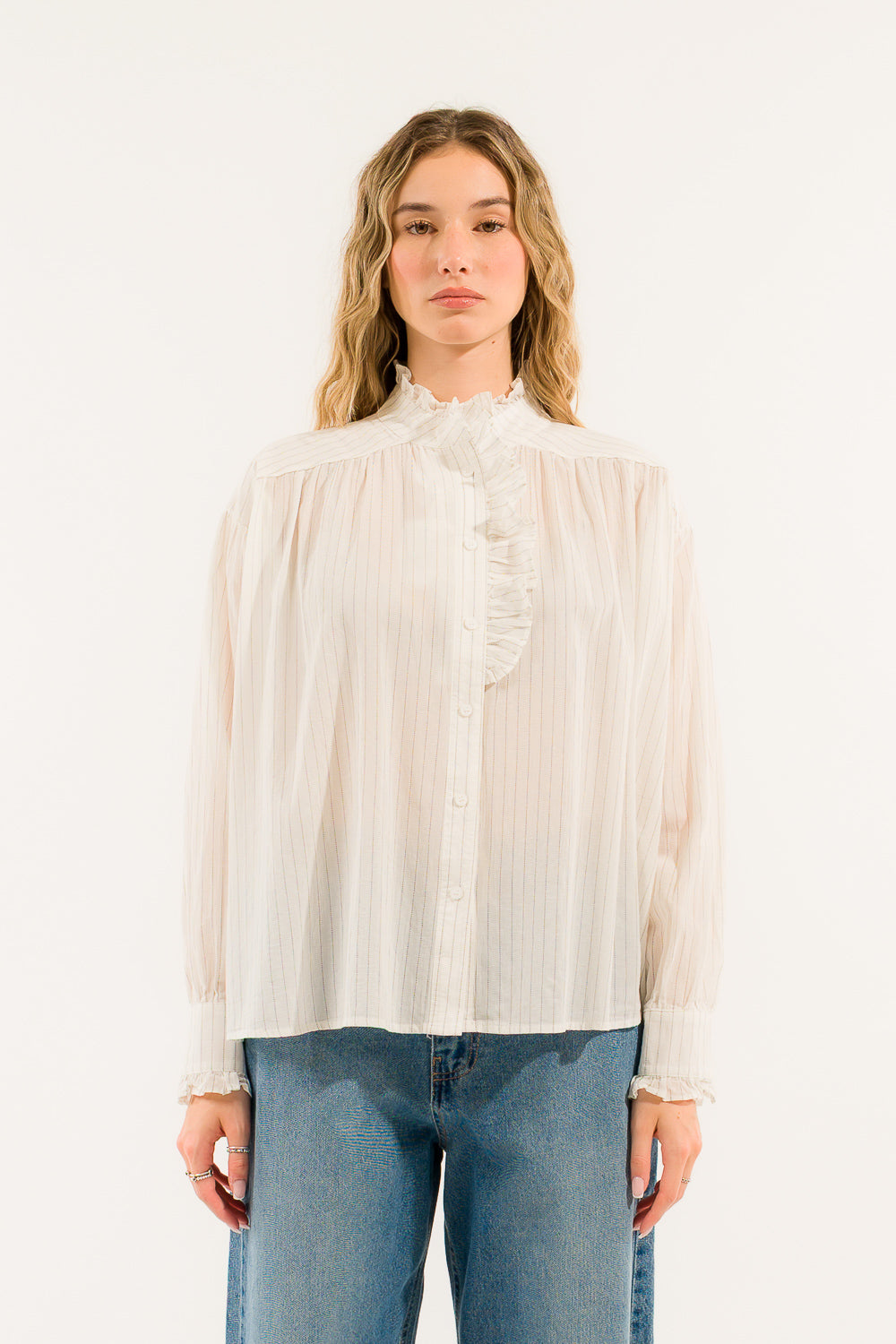 Camicia gessata con rouches
