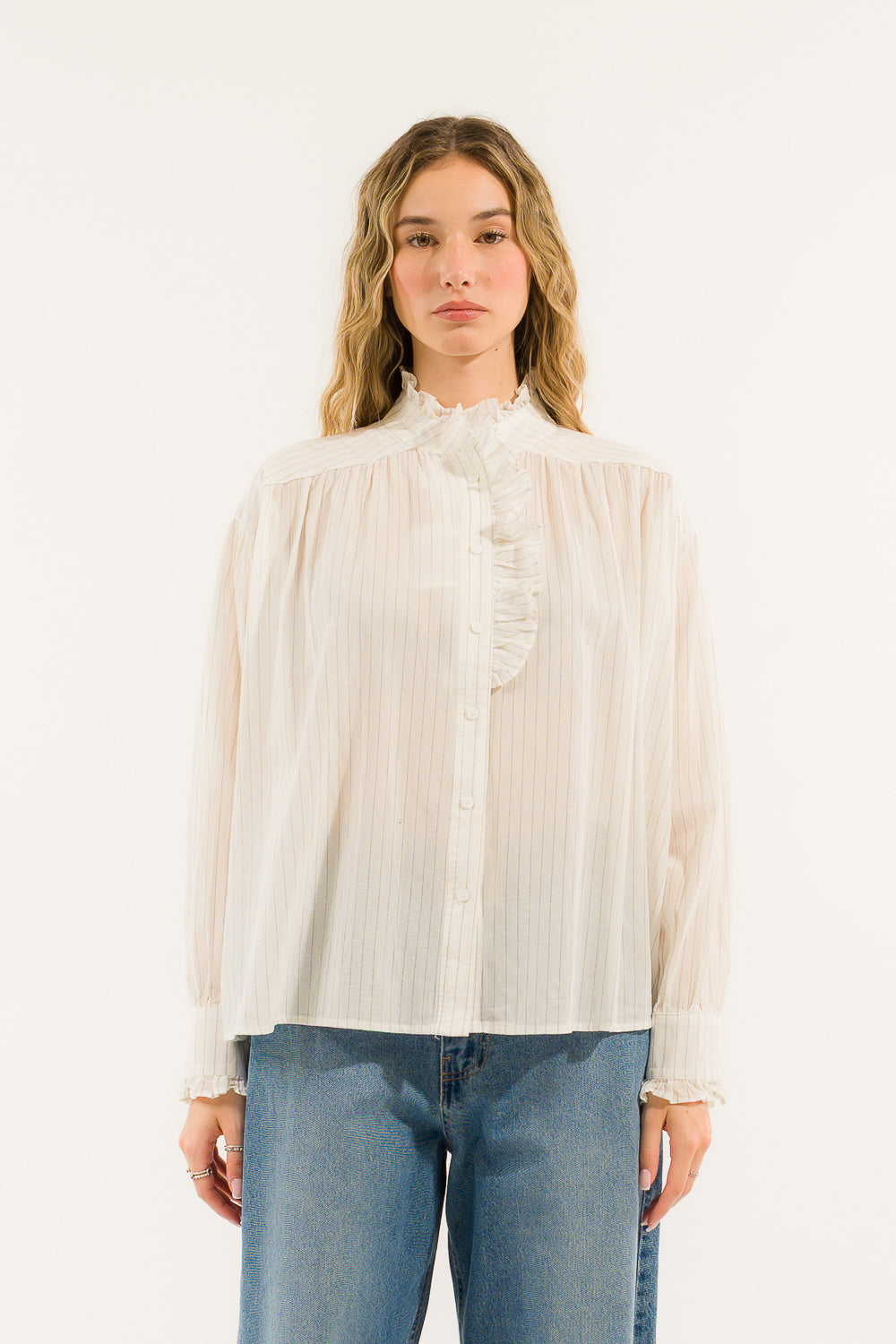 Camicia gessata con rouches