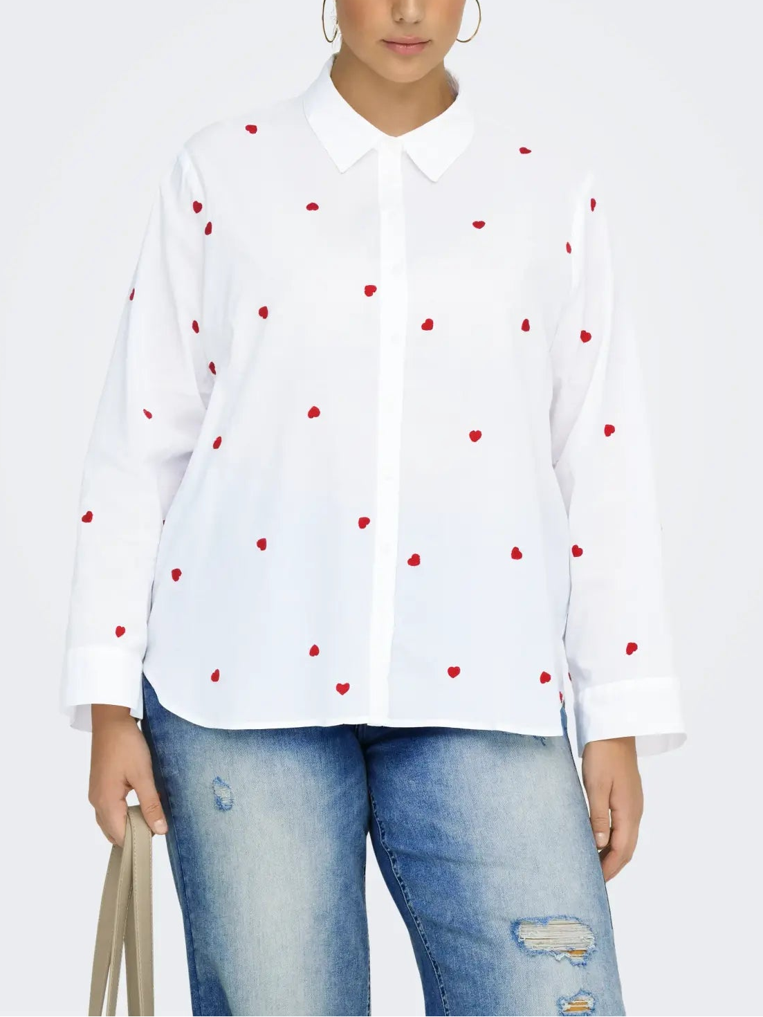 Camicia donna con ricamo cuori taglie curvy