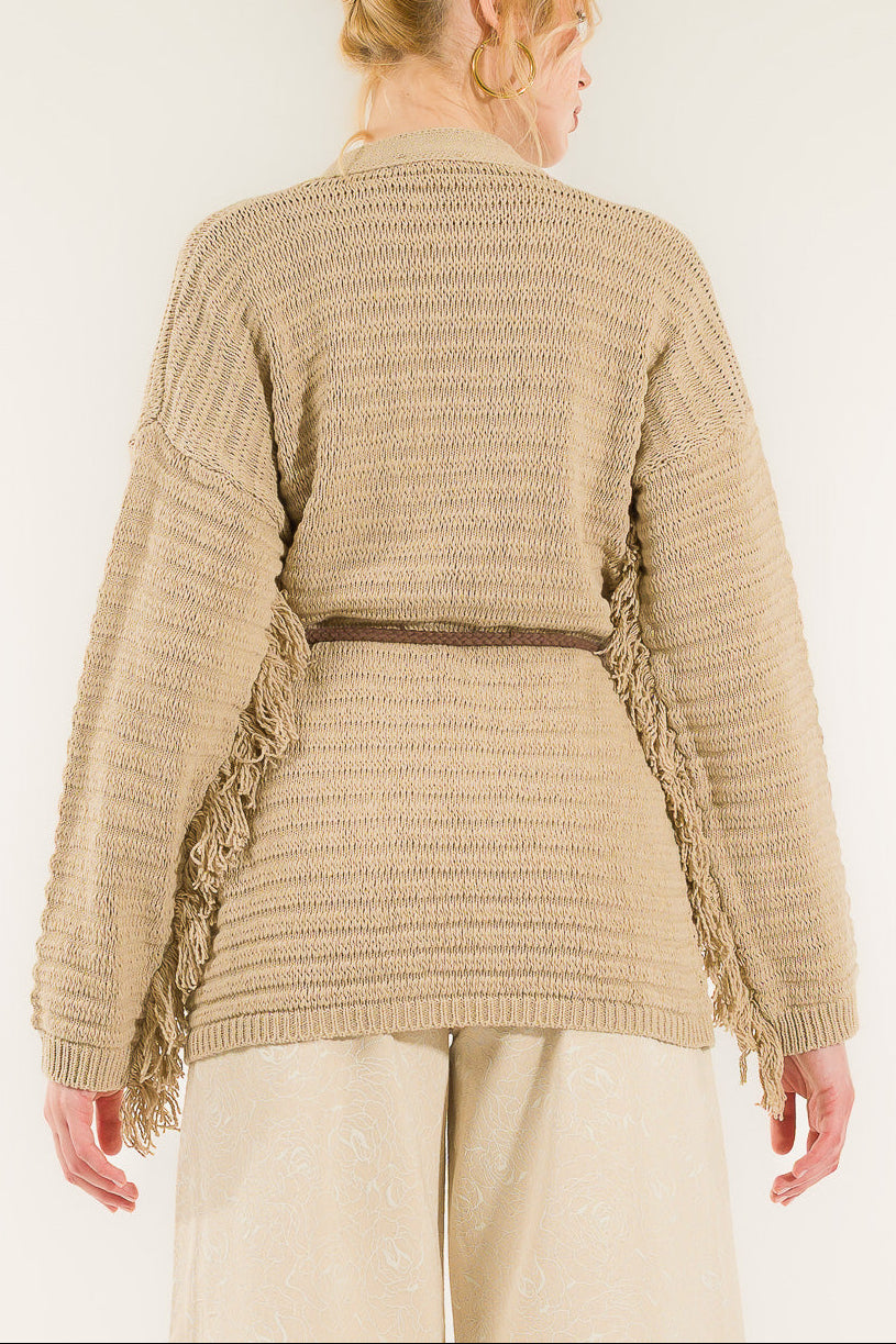 Cardigan con frange e cinturino Kontatto 