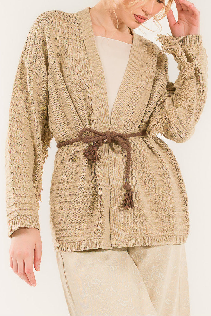 Cardigan con frange e cinturino Kontatto 