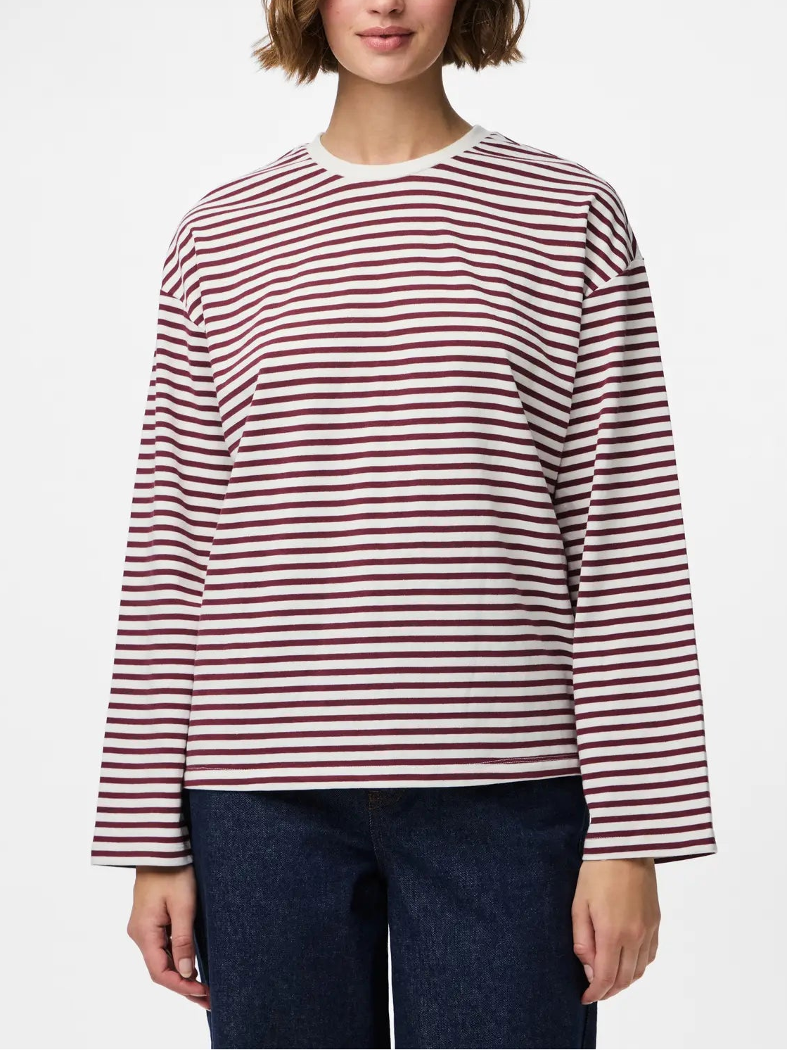 T-shirt donna a righe con maniche lunghe
