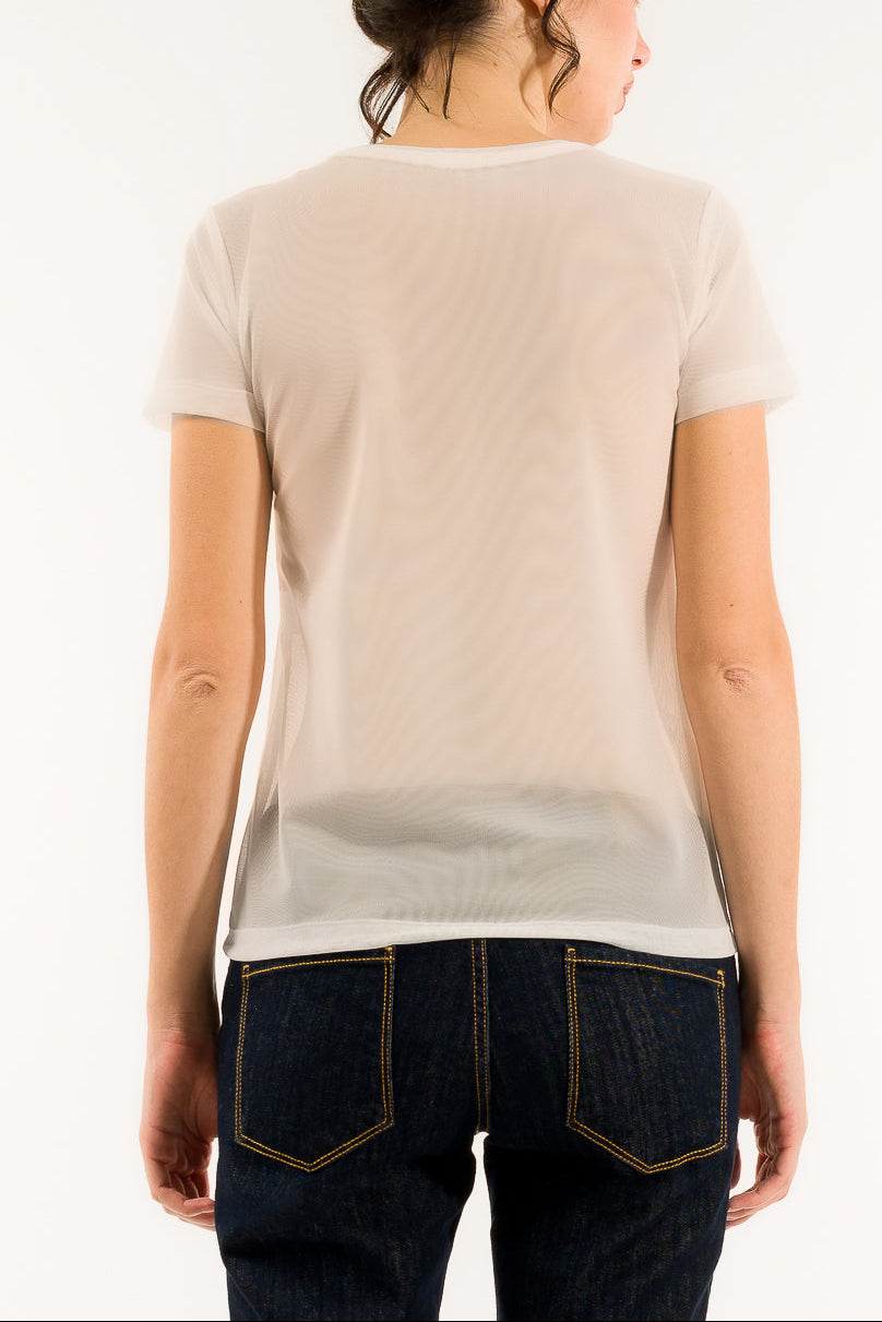 T-shirt da donna in tulle con strass